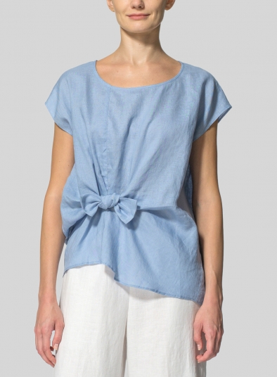 Linen Waist Self-tied Ribbon Top