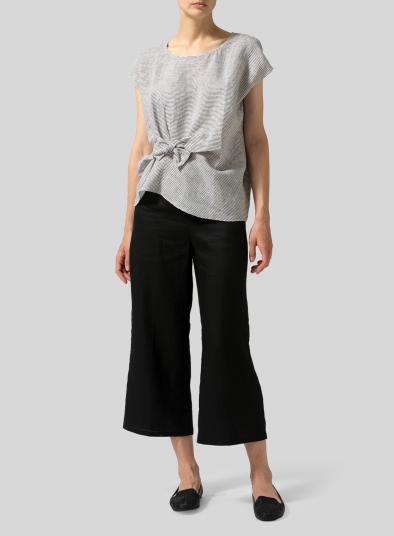 Linen Waist Self-tied Ribbon Top