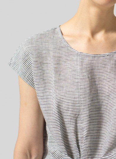 Linen Waist Self-tied Ribbon Top