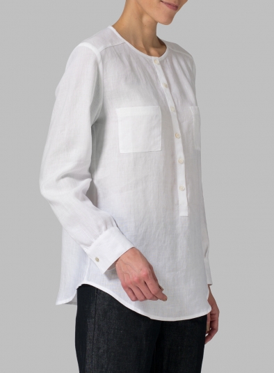 Linen Round Neck Long Sleeve Shirt