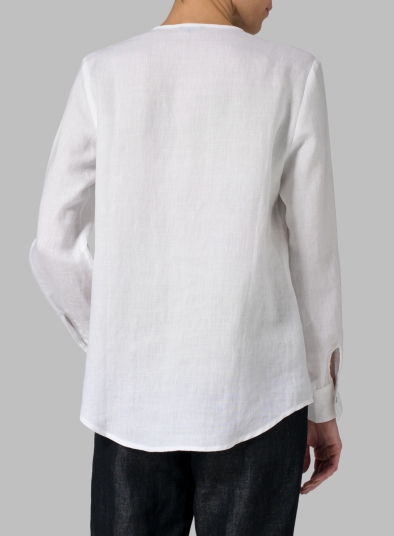 Linen Round Neck Long Sleeve Shirt