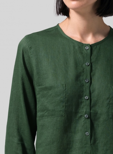 Linen Round Neck Long Sleeve Shirt