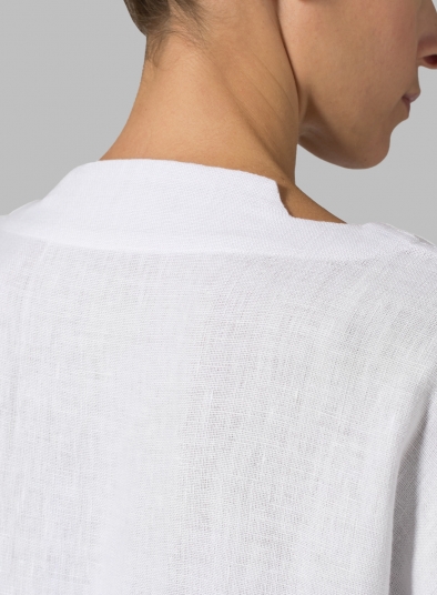 Linen White Half-sleeve Monk Dress