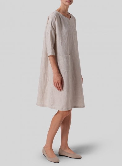 Linen Half-sleeve Monk Dress