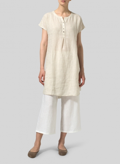 Linen Split Neck Long Tunics