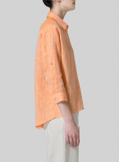 Linen Crop Sleeve Boxy Shirt