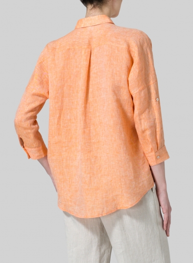 Linen Crop Sleeve Boxy Shirt