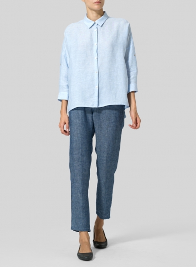 Linen Crop Sleeve Boxy Shirt