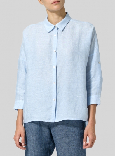 Linen Crop Sleeve Boxy Shirt