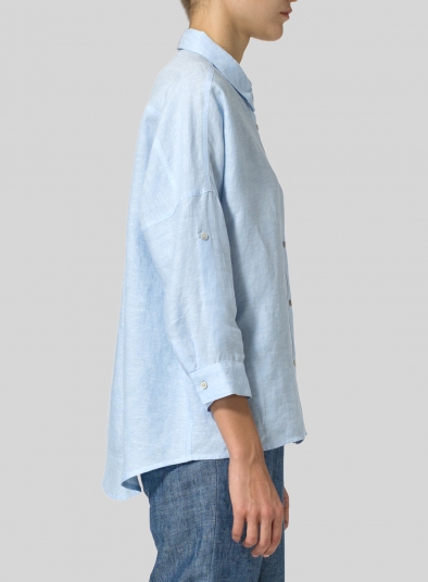 Linen Crop Sleeve Boxy Shirt