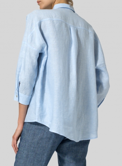 Linen Crop Sleeve Boxy Shirt