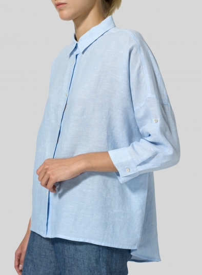 Linen Crop Sleeve Boxy Shirt