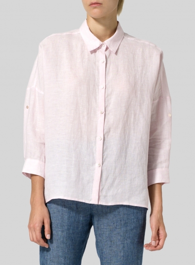 Linen Crop Sleeve Boxy Shirt