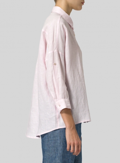 Linen Crop Sleeve Boxy Shirt