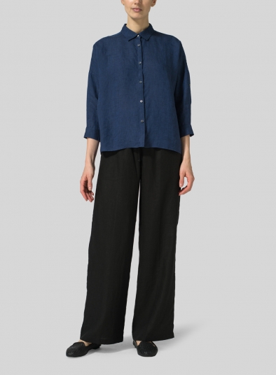 Linen Crop Sleeve Boxy Shirt