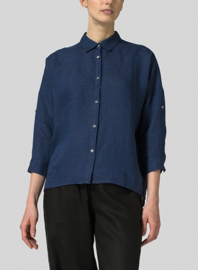 Linen Crop Sleeve Boxy Shirt