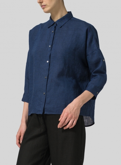 Linen Crop Sleeve Boxy Shirt