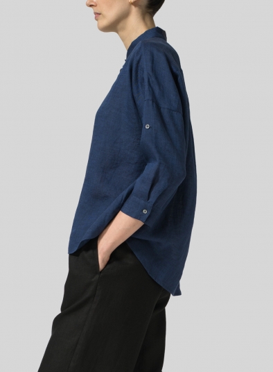 Linen Crop Sleeve Boxy Shirt