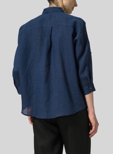 Linen Crop Sleeve Boxy Shirt