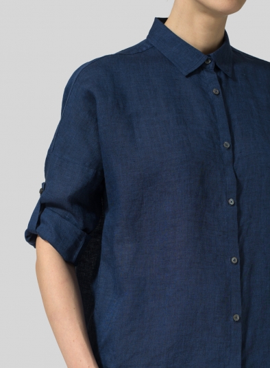 Linen Crop Sleeve Boxy Shirt