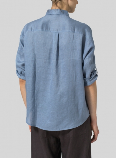 Linen Crop Sleeve Boxy Shirt
