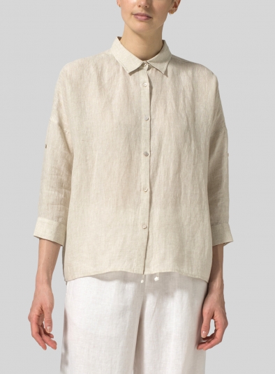 Linen Crop Sleeve Boxy Shirt