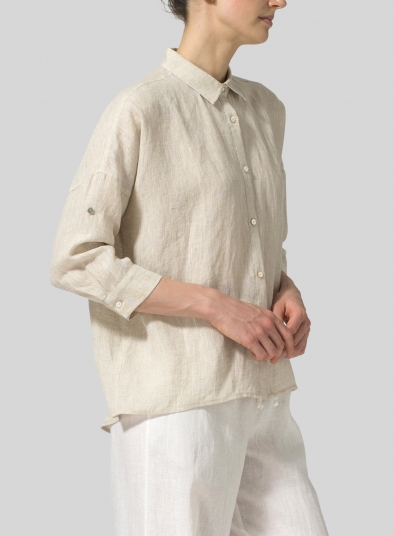 Linen Crop Sleeve Boxy Shirt