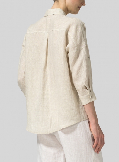 Linen Crop Sleeve Boxy Shirt