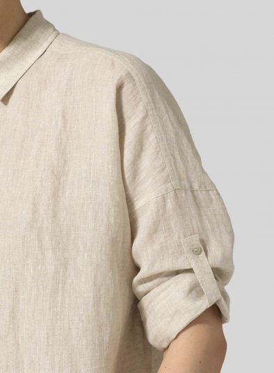 Linen Crop Sleeve Boxy Shirt