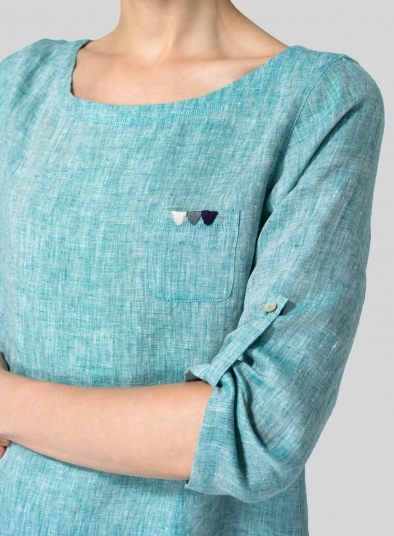 Linen Collarless Three-quarter Sleeve Top
