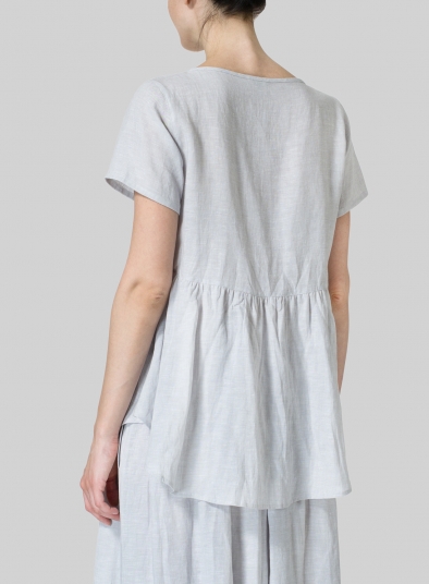 Linen Short Sleeve Pleated Blouse