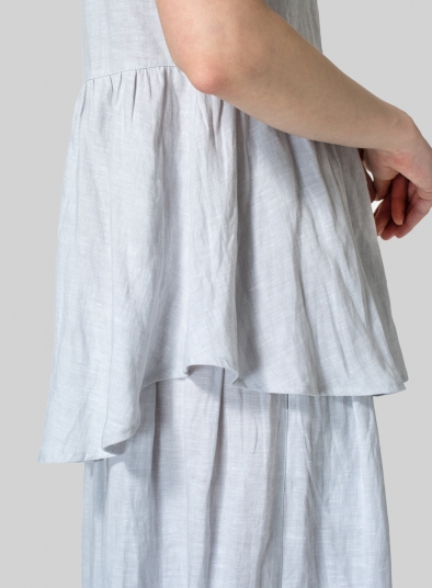 Linen Short Sleeve Pleated Blouse