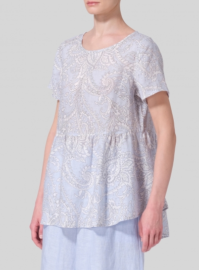 Linen Short Sleeve Pleated Blouse
