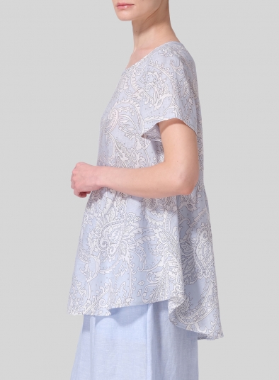 Linen Short Sleeve Pleated Blouse