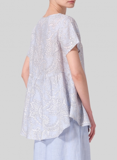 Linen Short Sleeve Pleated Blouse
