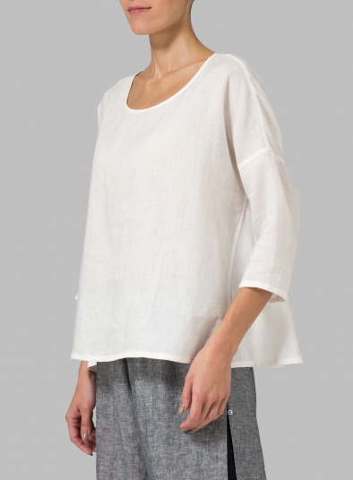 Soft White Linen Dropped Shoulder Long Top Set - Plus Size