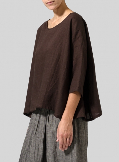 Brown Linen Dropped Shoulder Long Top Set