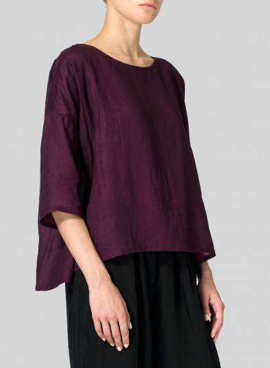 Linen Two Tone Dropped Shoulder Top