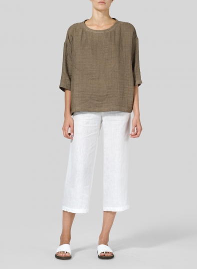 Double Layer Linen Scoop Neck Top