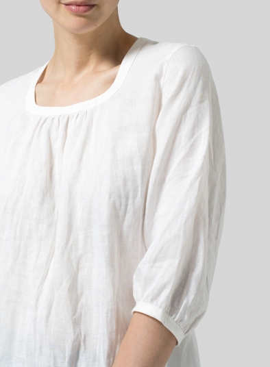 Linen Three-Quarter Bishop-Sleeve Blouse