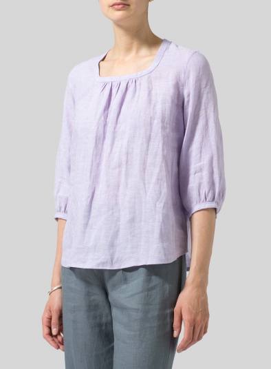 Linen Three-Quarter Bishop-Sleeve Blouse