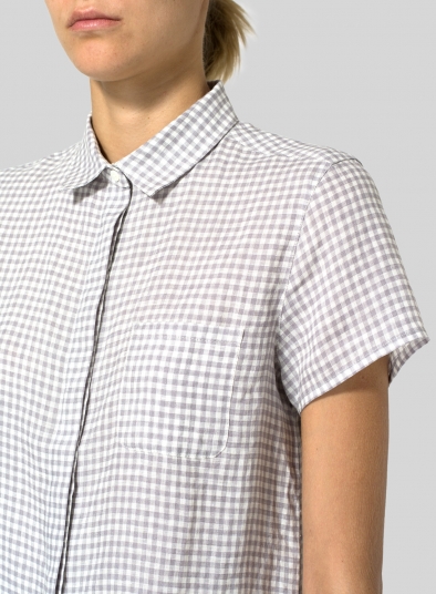 Linen Short Sleeve Mini-point Collar Shirt