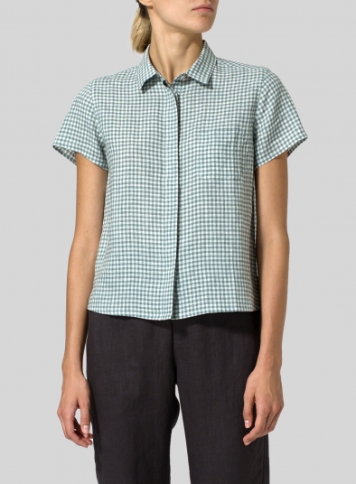 Linen Short Sleeve Mini-point Collar Shirt