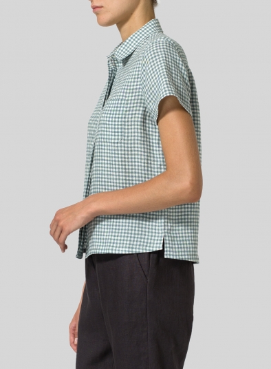 Linen Short Sleeve Mini-point Collar Shirt