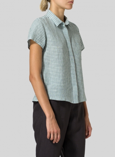 Linen Short Sleeve Mini-point Collar Shirt