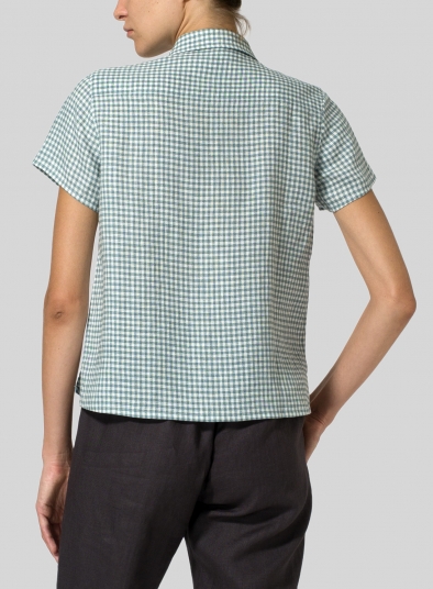 Linen Short Sleeve Mini-point Collar Shirt