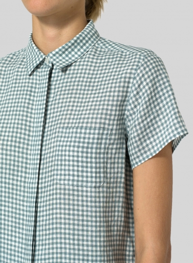 Linen Short Sleeve Mini-point Collar Shirt
