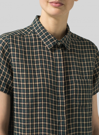Linen Short Sleeve Mini-point Collar Shirt