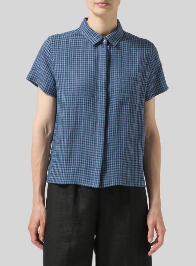 Linen Short Sleeve Mini-point Collar Shirt