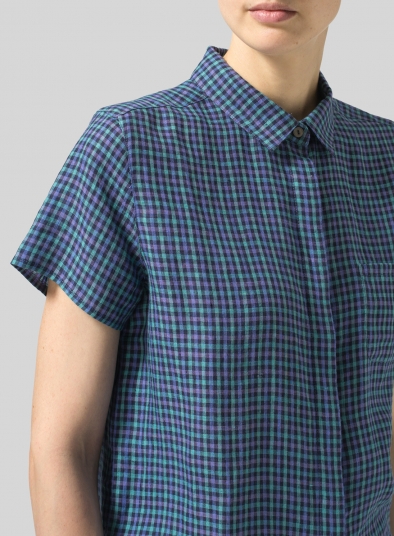 Linen Short Sleeve Mini-point Collar Shirt